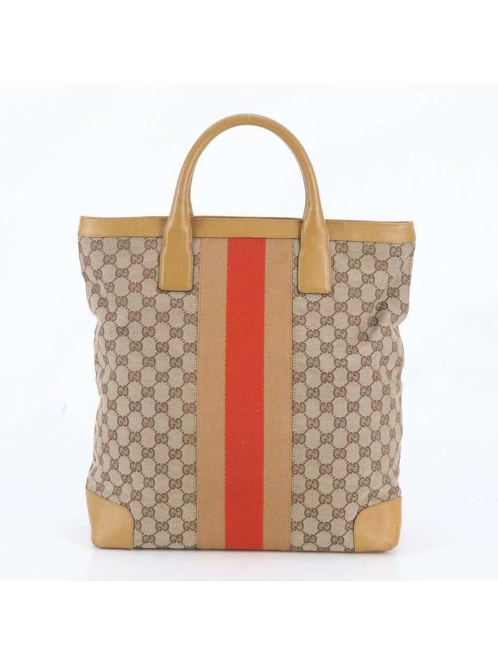 Gucci GG Canvas Sherry Line Leather Tote Bag Shoulder Business Document